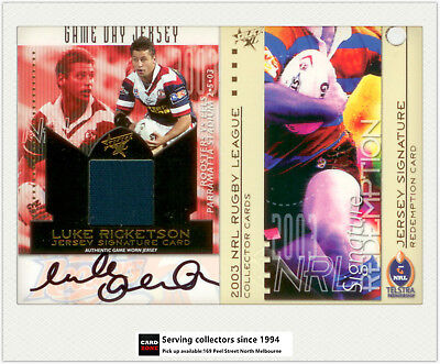 Buderus 2003 Select NRL XL Card Series Game Worn Guernsey Redemption JC2 Steve Price 