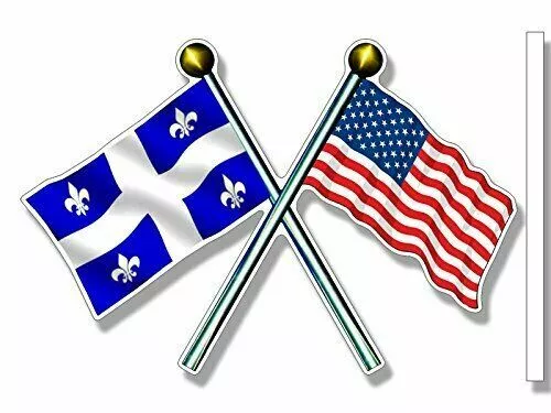 5" crossed poles american quebec canada flags car auto sticker decal usa made