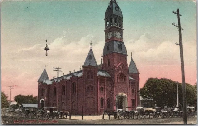 FRESNO, California Hand-Colored Postcard "Advent Church" Street View 1910 Cancel
