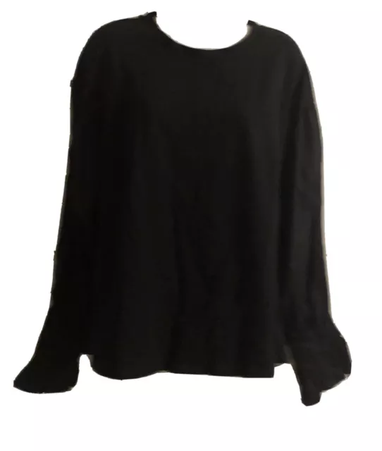 Olivia & Grace French Terry Smocked-Sleeve Pullover Sweatshirt Top - Black L NEW