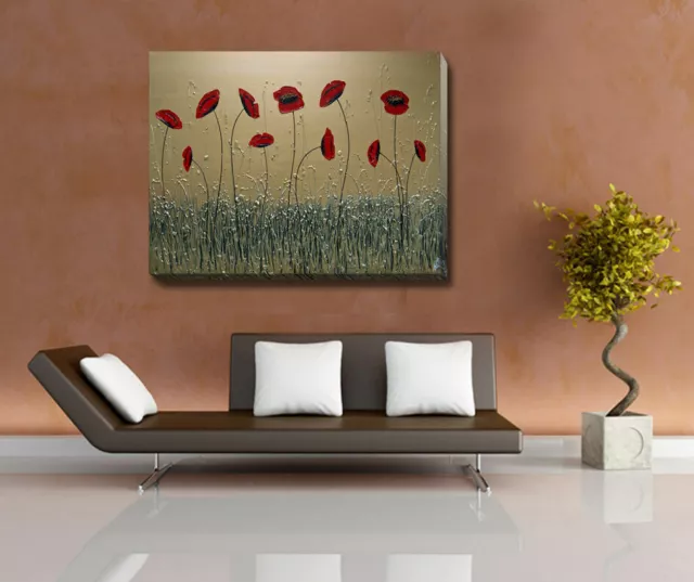 Poppy Flowers Stretched Canvas Print Framed Wall Art Home Office Decor Painting