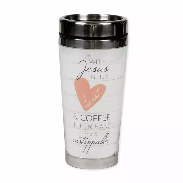 With Jesus & Coffee She Is Unstoppable 16 Oz Stainless Steel Travel Tumbler Mug 