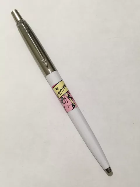 2000 Parker Jotter White Chrome Trim Ballpoint Pen-Made In Uk-Blue Ink-Piggin.