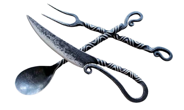 Medieval Hand Forged Cutlery Unique set of iron,LARP, Wrought iron