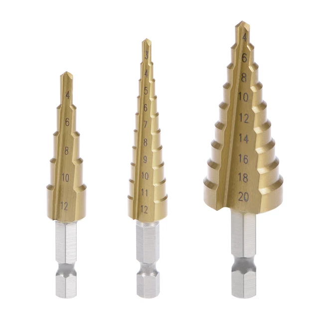 Titanium Step Drill Bits 3-12mm 4-12mm 4-20mm Hex Shank for Metal Wood 1 Set