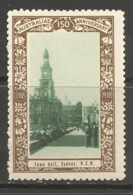 Australia 1938 150th Anniversary poster stamp/label (Town Hall, Sydney NSW)