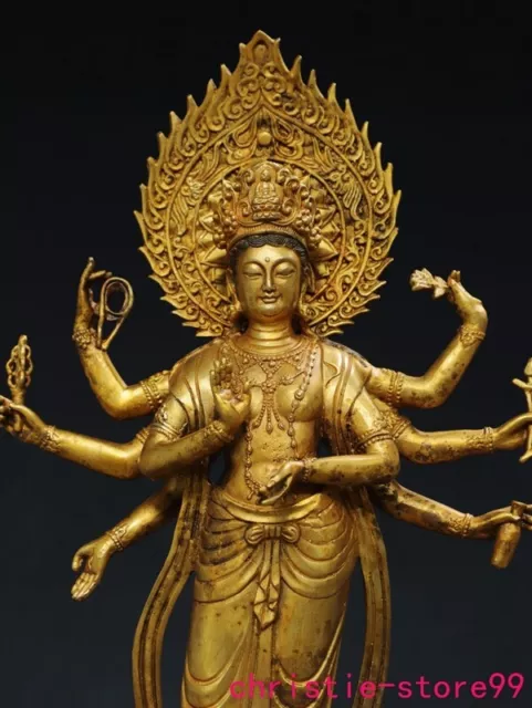 16"Tibet Buddhism bronze Gilt 8 arms Tara Kwan-Yin GuanYin Goddess buddha statue 3