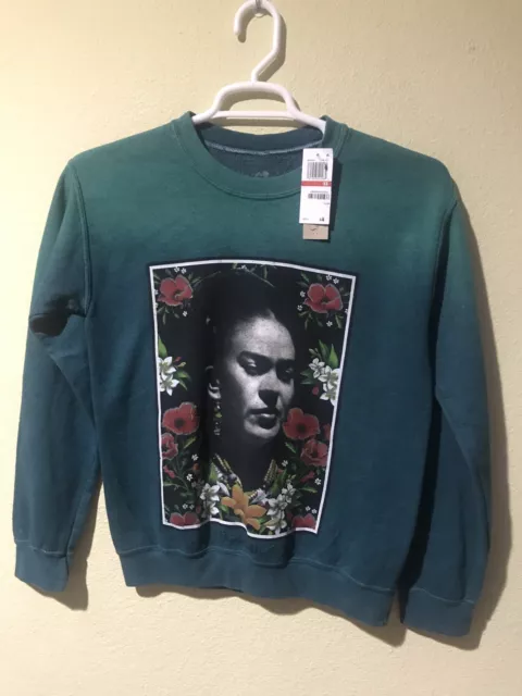 True Vintage Frida Kahlo Portrait Graphic Sweatshirt Teal Green Sz XS NWT R1