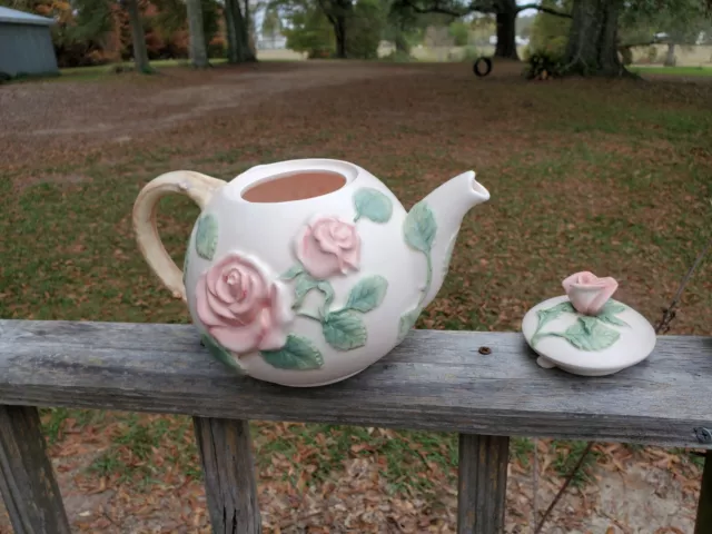 VINTAGE FITZ AND FLOYD BLUSHING ROSE TEAPOT 1987 JAPAN  48 OZ Rosebud Sculptural