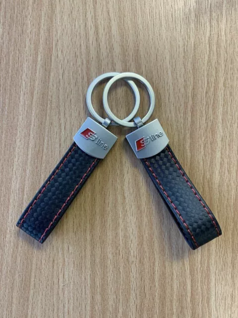 2x✅AUDI S Line Sline ✅GENUINE LEATHER KEYRING CARBON KEYFOB A1 A3 A4 A5 A6 A7 Q2