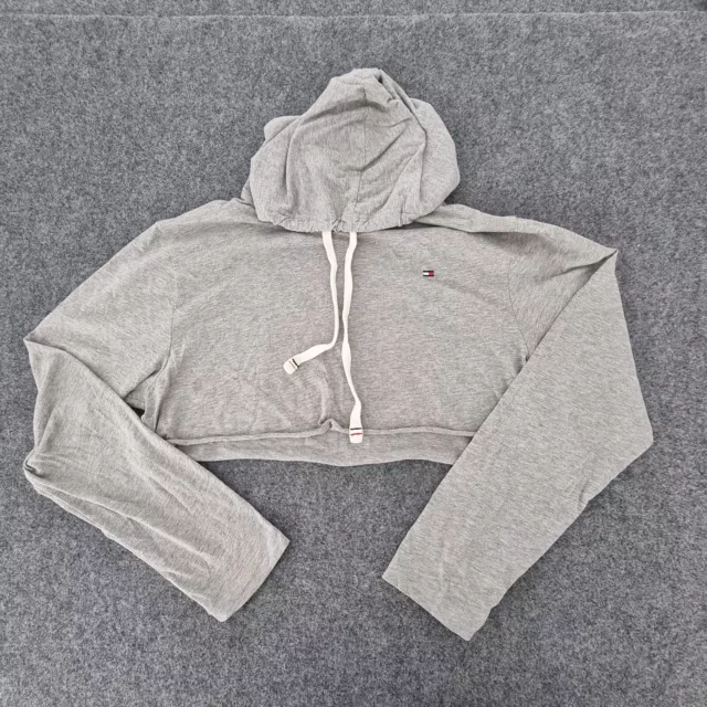 Tommy Hilfiger Jumper Womens LARGE grey Adult hoodie fleece cropped Size L