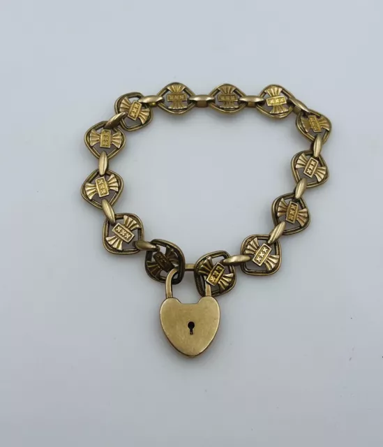 Antique Victorien or Rempli Coeur Cadenas Breloque Bracelet