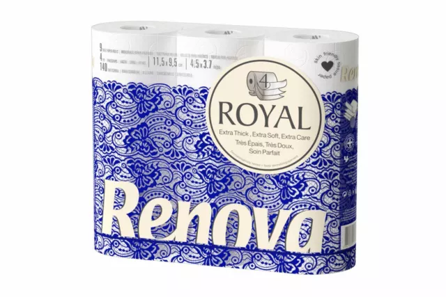 Renova Royal 63 Rolls - 4 Ply Soft Luxury White Toilet Paper Tissue Rolls 3