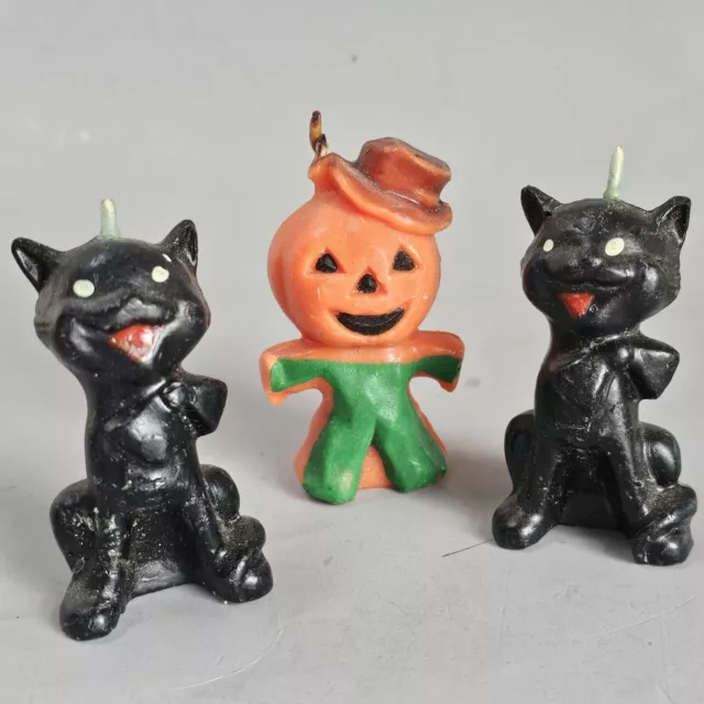 Vintage Gurley Halloween Candles Black Cat, Jack O Scarecrow