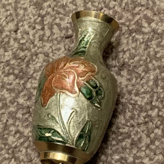 Vintage Brass & Enamel Small Cloisonne Vase