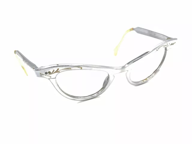 Shuron Vintage Polished Aluminum Silver Cat Eye Eyeglasses Frames 46-20 135 USA