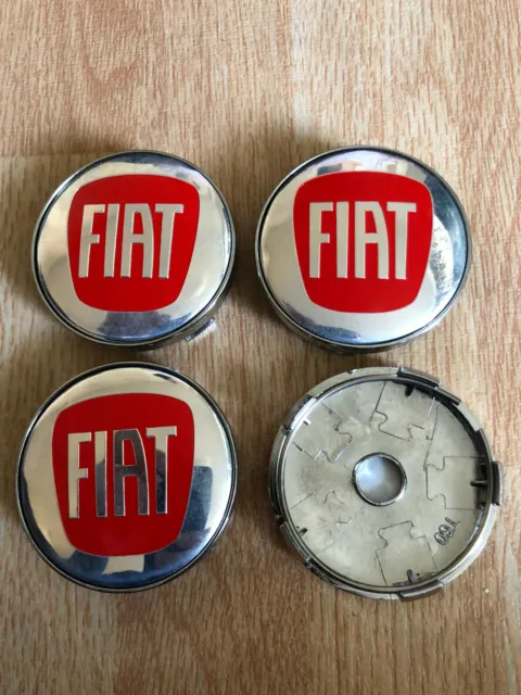 4x Fiat Wheel Centre Cap Alloy Hub New Set Of 4 Centre Caps 60mm Silver/Red