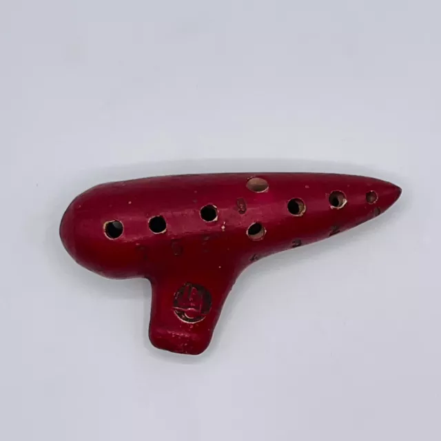 SPIEL ANLEITUNG Ocarina Sweet Potato Flute Instrument Red Ceramic 4.5” Old VTG