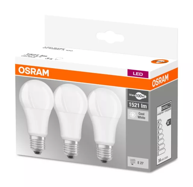 Osram 3er Pack LED BASE CLASSIC A 14W = 100W E27 Glühbirne 1521lm 4000K Set