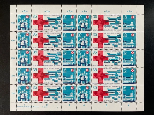 DDR, MiNr. 1789-1791 DV DWD 3 Zähnung A kompletter Bogen FNr 3 postfrisch Druckv