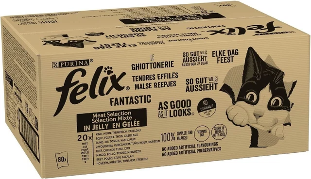 Purina Felix Le Ghiottonerie Cibo Umido per Gatti Con Manzo, Pollo, Merluzzo E T