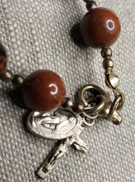 Vintage Rosary Sterling Silver 925 chaplet stone beads Crucifix Catholic G61