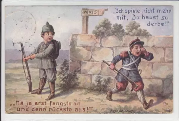 AK Militär Scherzkarte, 1 WK, Hugo Spindler, Kinder 1914