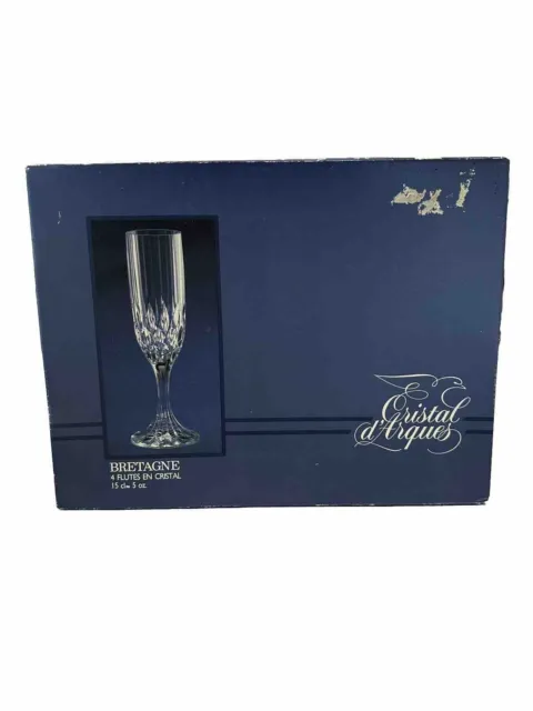 Vintage Set of 4 Cristal d’Arques Bretagne  Champagne Flutes Crystal 5 Oz.