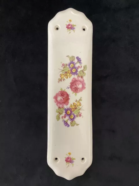 Antique Porcelain Door Push Finger Plate Floral Pattern - Bullers Tipton
