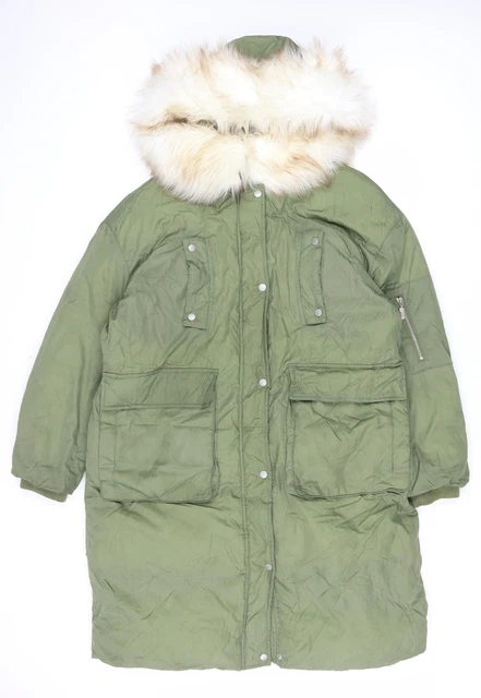 Cappotto parka da donna verde Boohoo taglia 14 cerniera - finitura in pelliccia rimovibile