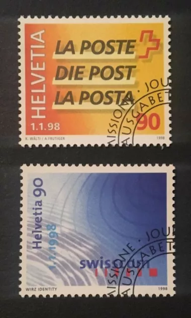 Schweiz Teilung der PTT in Post+Swisscom Mi.1637/8 gestempelt Beschreibung lesen