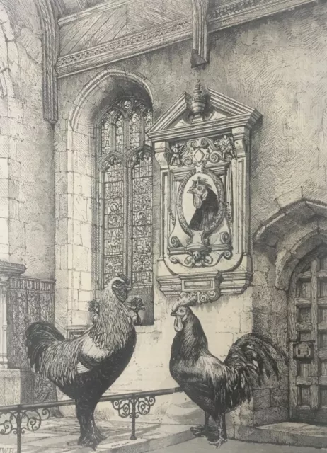 ORIGINAL SURREAL COLLAGE ART antique Victorian chicken hens poultry church farm