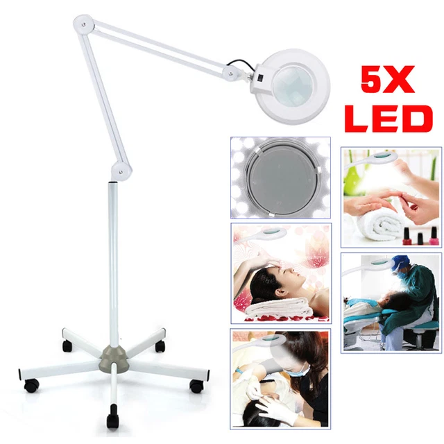 24W LED Lupa 5 Dioptrías Lámpara de pie Luz de trabajo Con soporte Ruedas Blanco