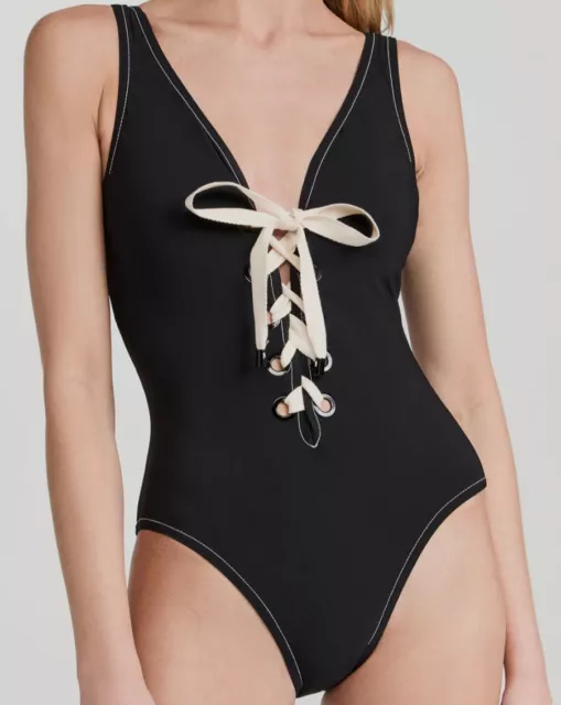 $385 Karla Colletto Women's Black Cora V-Neck Tank One-Piece Swimsuit Size 8