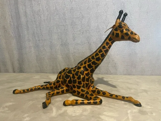 Vintage  Leather Wrapped Baby Giraffe Figure Statue 11” Tall  16” Long