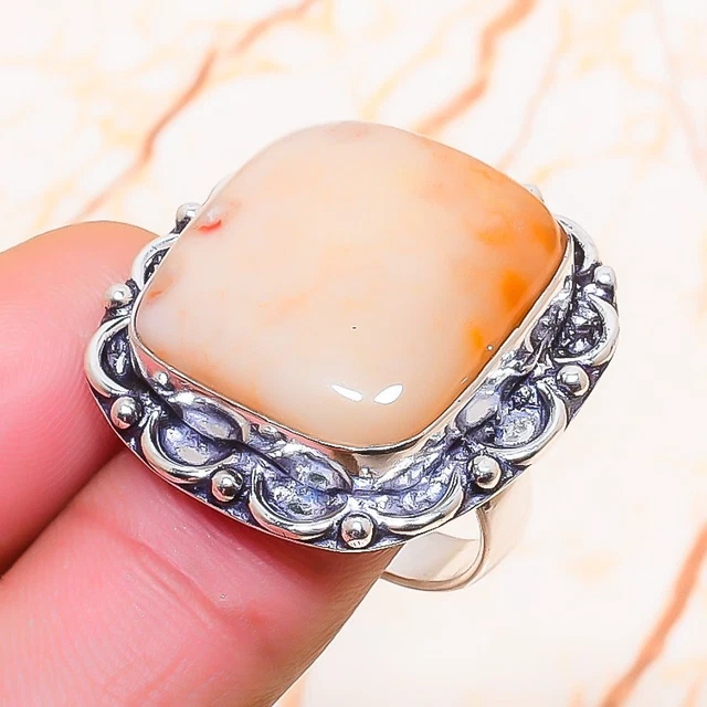 Orange Aventurine Gemstone Handmade Gift Jewelry Ring Size 7.5 H654