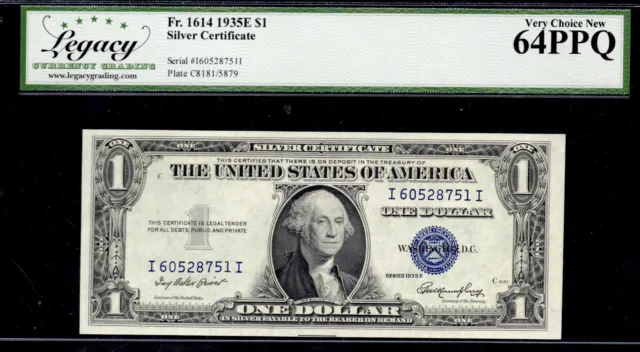 UNITED STATES 1935E $1 Silver Certificate. FR #: 1614. Legacy Graded: 64 PPQ.