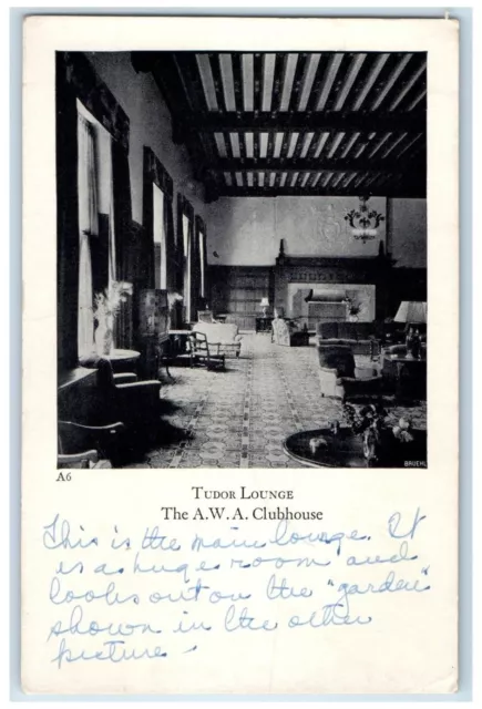 c1940 Tudor Lounge AWA Clubhouse Interior View New York City New York Postcard