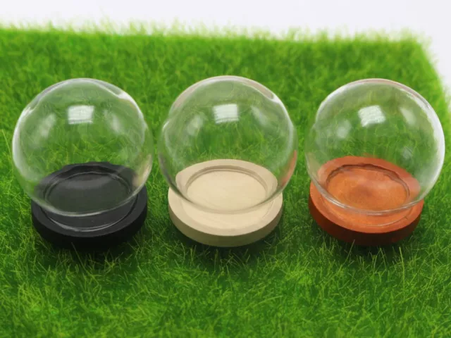 DIY Miniature Glass Display Globe Bottle Dome with Wood Base Memory Locket 35mm