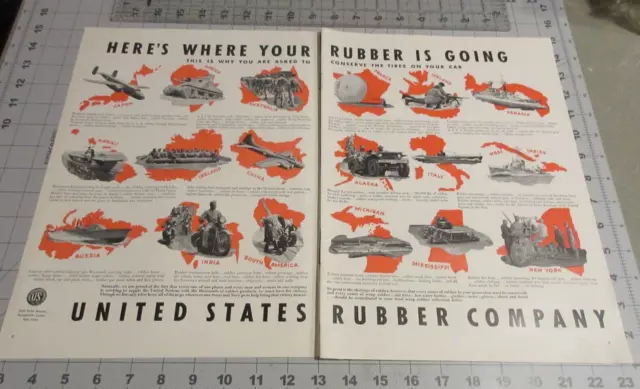 1942 United States Rubber Company WWII era 2- Page Print Ad