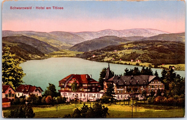 VINTAGE POSTCARD HOTEL ON LAKE TITISEE IN THE BLACK FOREST GERMANY c. 1910s