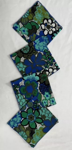 Vintage 1960s Mid Mod Fabric Napkins Groovy Daisy Floral Blue Green Home Decor 4