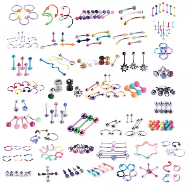 BodyJ4You 120 PCS Body Piercing Lot Belly Ring 14G 16G RANDOM Mix Jewelry