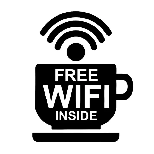 Adesivo vetrofania negozio sticker FREE WI-FI WiFi gratuito NERO 10x7,5 cm