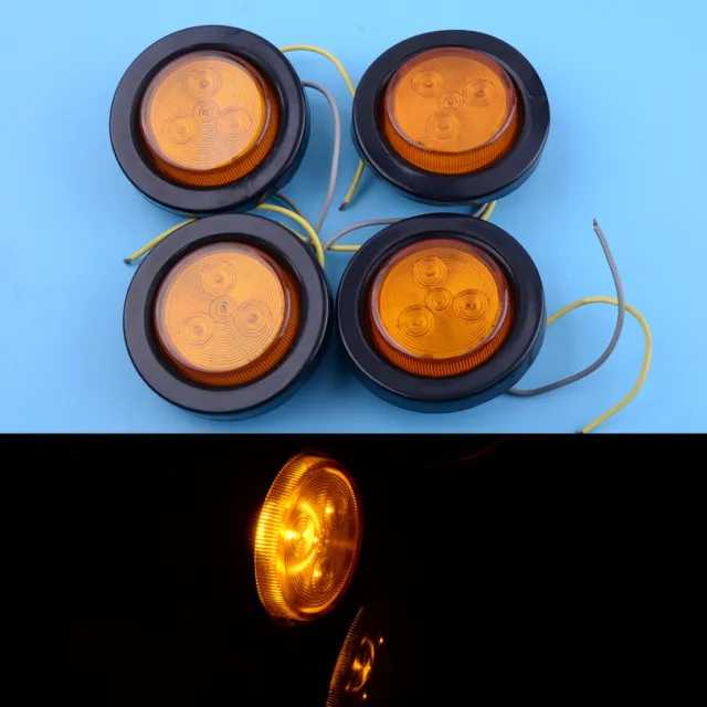 4pcs 2" Round Amber 4 LED Trailer Side Marker Clearance Light Tail Lamp Grommet