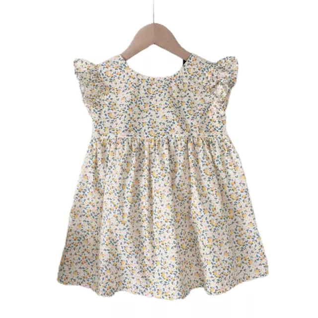 Sleeveless Dress Round Neck Breathable Girls Floral Print Backless Dress Yellow