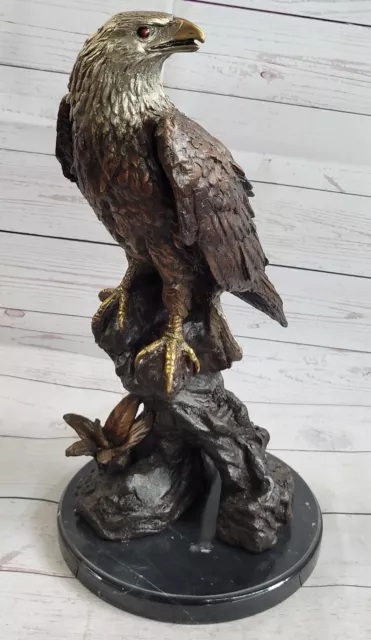 Large Solid Cast Bronze American Eagle Sculpture on Marble Base Figurine Sale