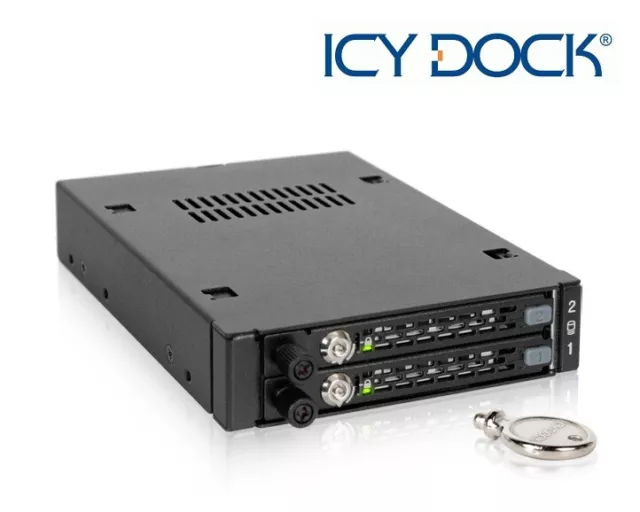 New ICY Dock MB492SKL-B 2 Bay Dual 2.5" SATA SAS SSD HDD Hard Drive Mobile Rack