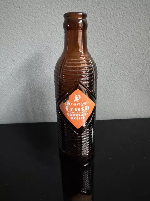 Vintage 1940's Orange Crush 7oz. Amber Ribbed Glass Bottle - Great Condition