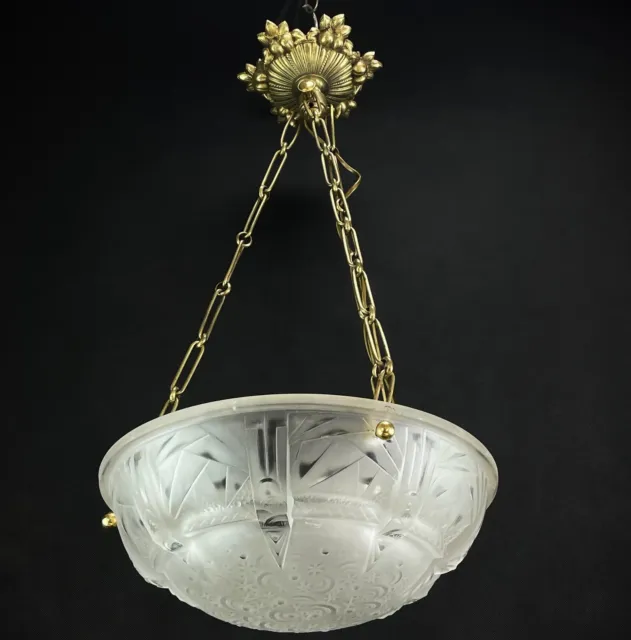 Art Deco Chandelier Hanging Lamp Muller Freres Lunéville Shells Lamp 1930er
